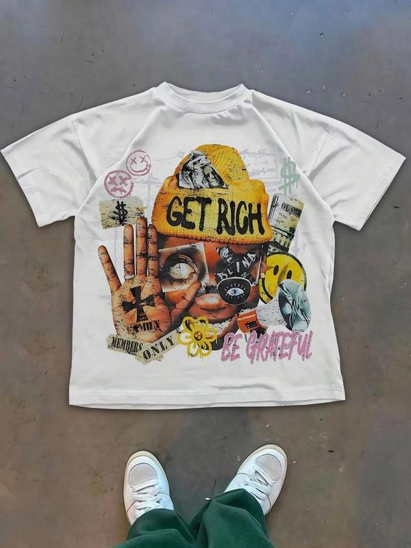 Unisex Men's Graphic Print Round Neck Tee, Regular Fit Casual Fashion Short Sleeve T-shirt for Summer, Men's Top for Daily Wear, Tropical