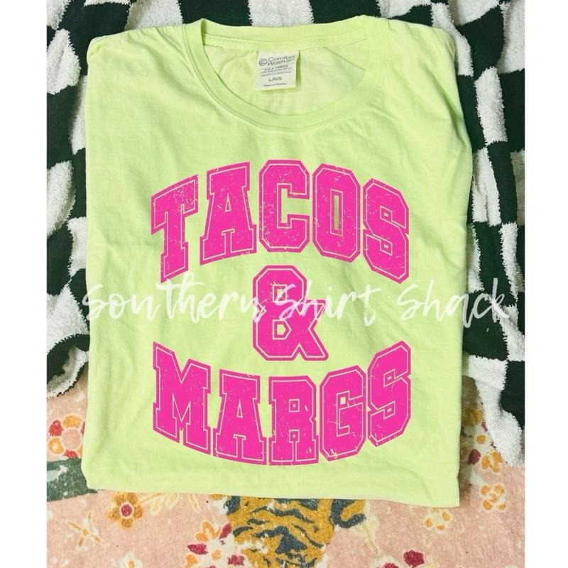 Varsity tacos and margs t shirt | comfort wash shirt | cinco de mayo t shirt