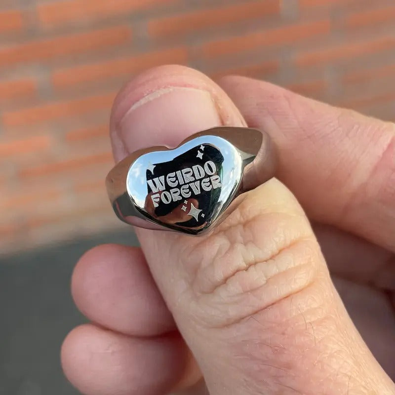 Weirdo Forever Stainless Steel Heart Signet ring Sizes 5-12