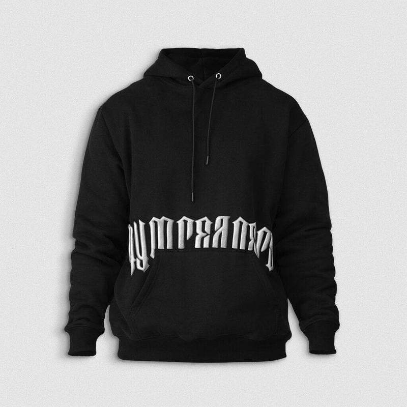 Ultra-Plush Fleece Phantom Hoodie - Black/White Stretchable Ribbed Sweatshirt Menswear Pocket