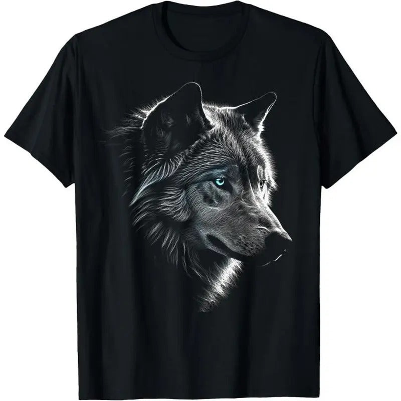 Wolf Portrait Blue Eyes - Artwork | Animal Motif Wolf T-Shirt