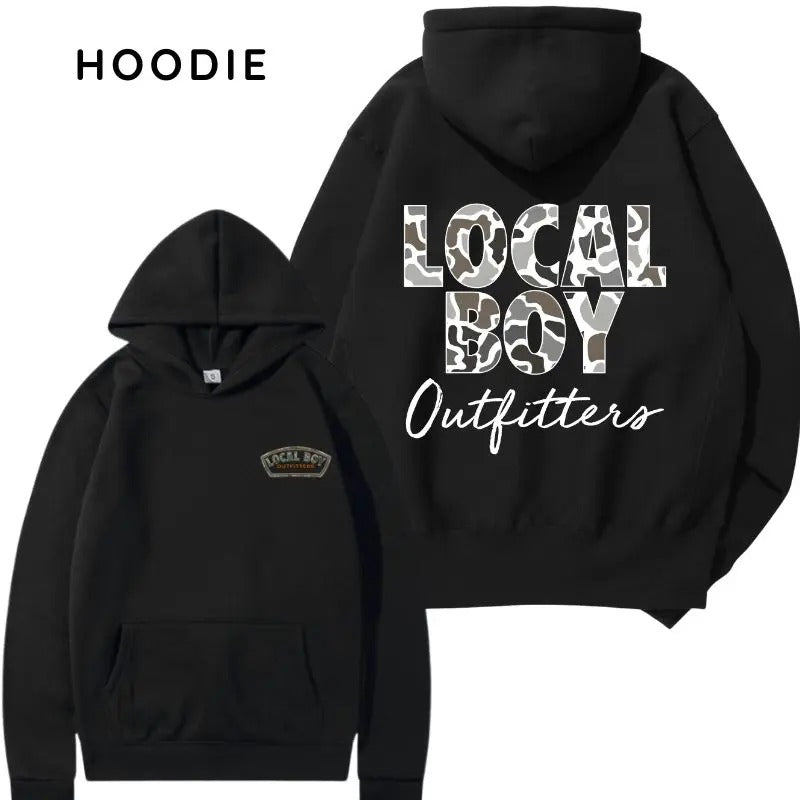 Local Boy Outfitters 2 Sided Camo Graphic Hoodie/Sweatshirt/T-Shirt, For Men/Women - Unisex Style, 100% Cotton, Pullover unisex hoodie