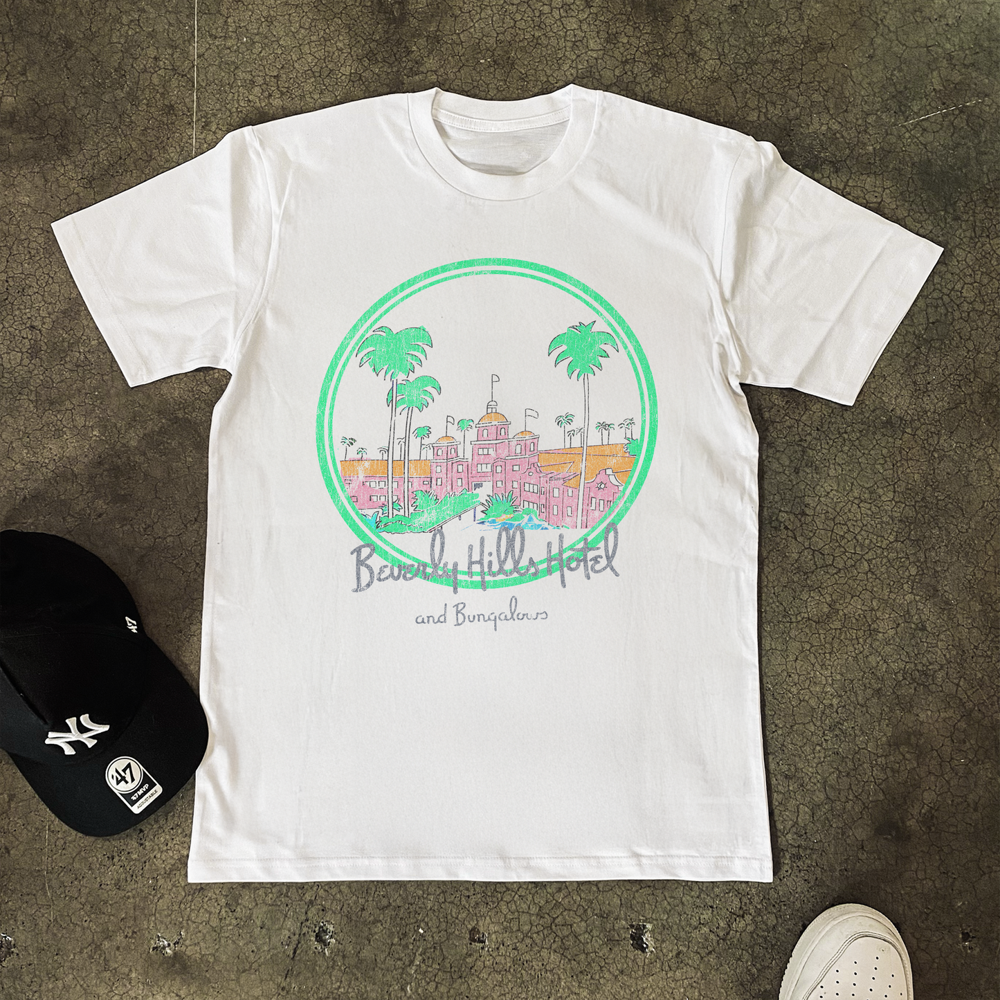 BEVERLY HILLS HOTEL & BUNGALOWS HEAVYWEIGHT WHITE T-SHIRT