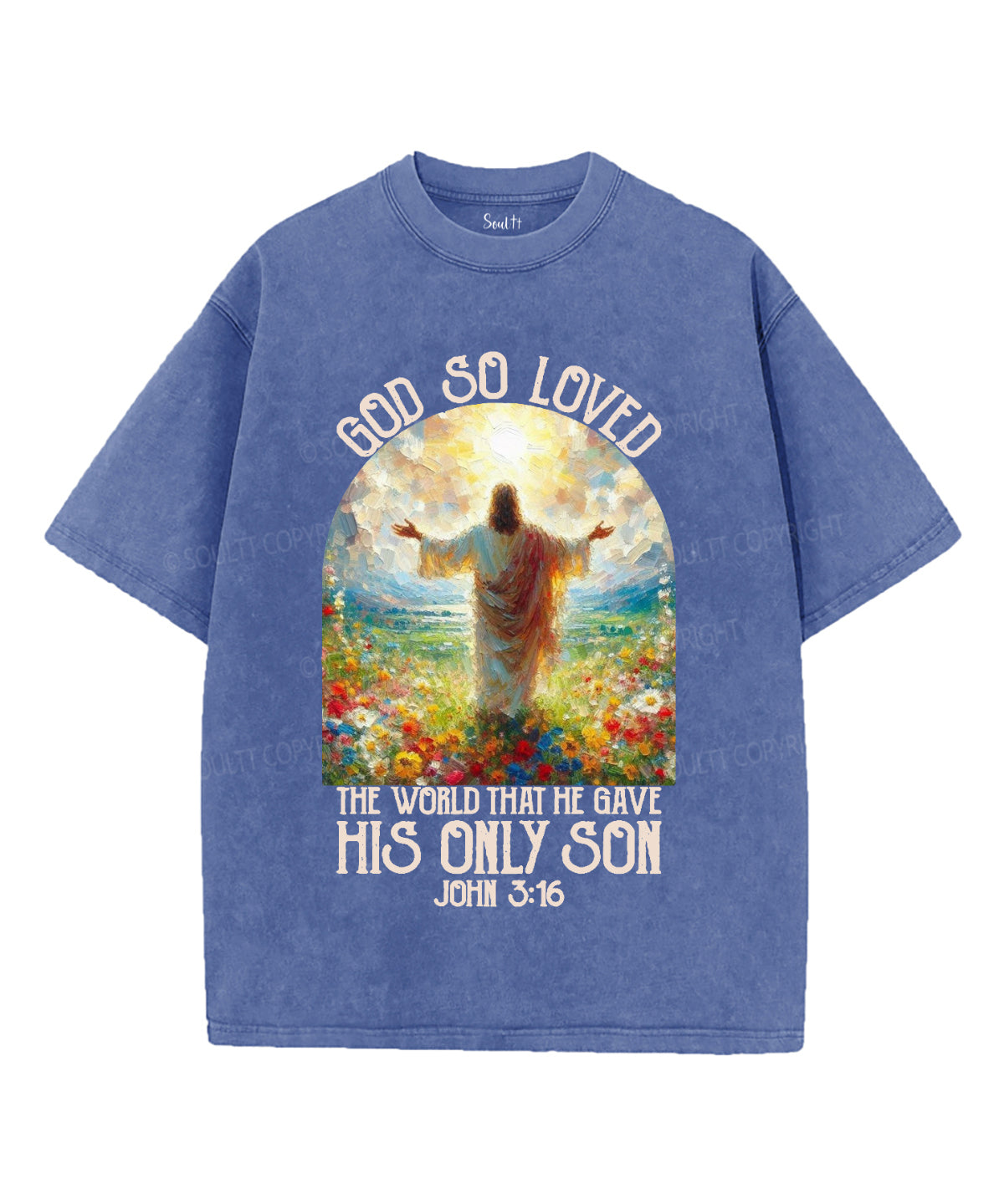 God So Loved Unisex Washed Christian T-shirt Style001