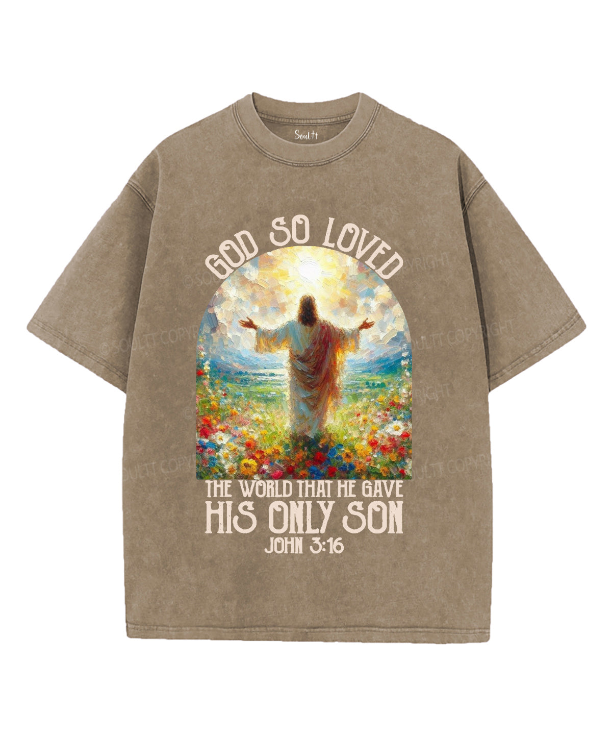 God So Loved Unisex Washed Christian T-shirt Style001