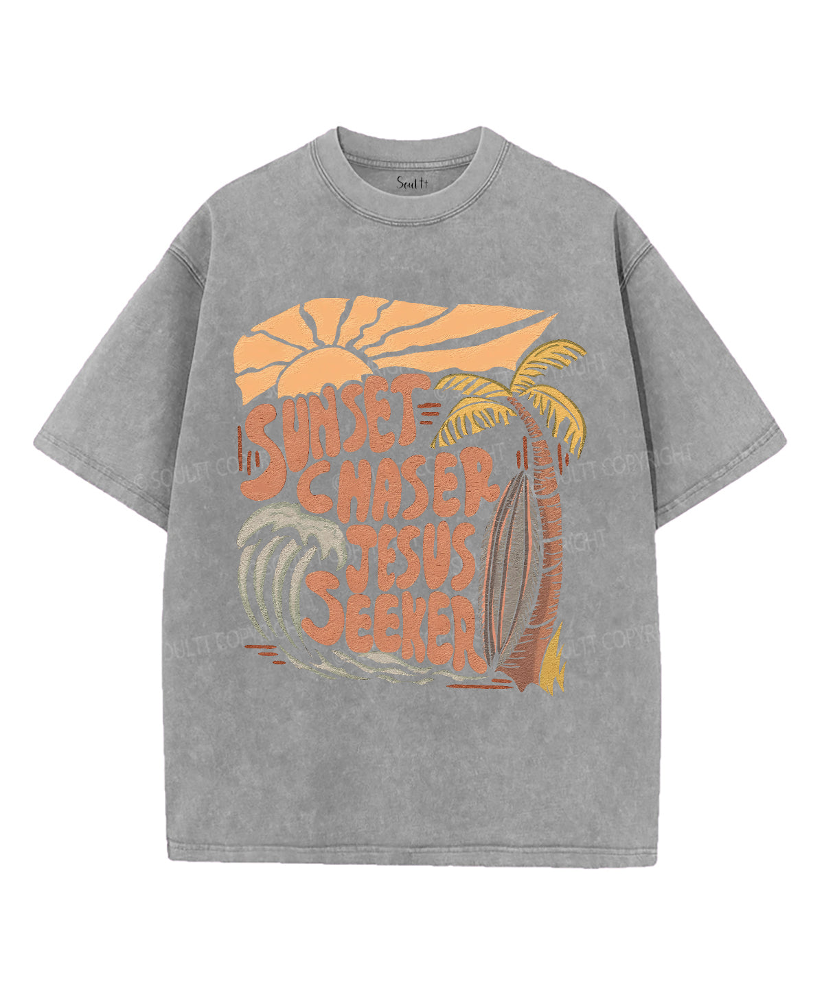 Sunset Chaser Jesus Seeker Unisex Washed Christian T-shirt
