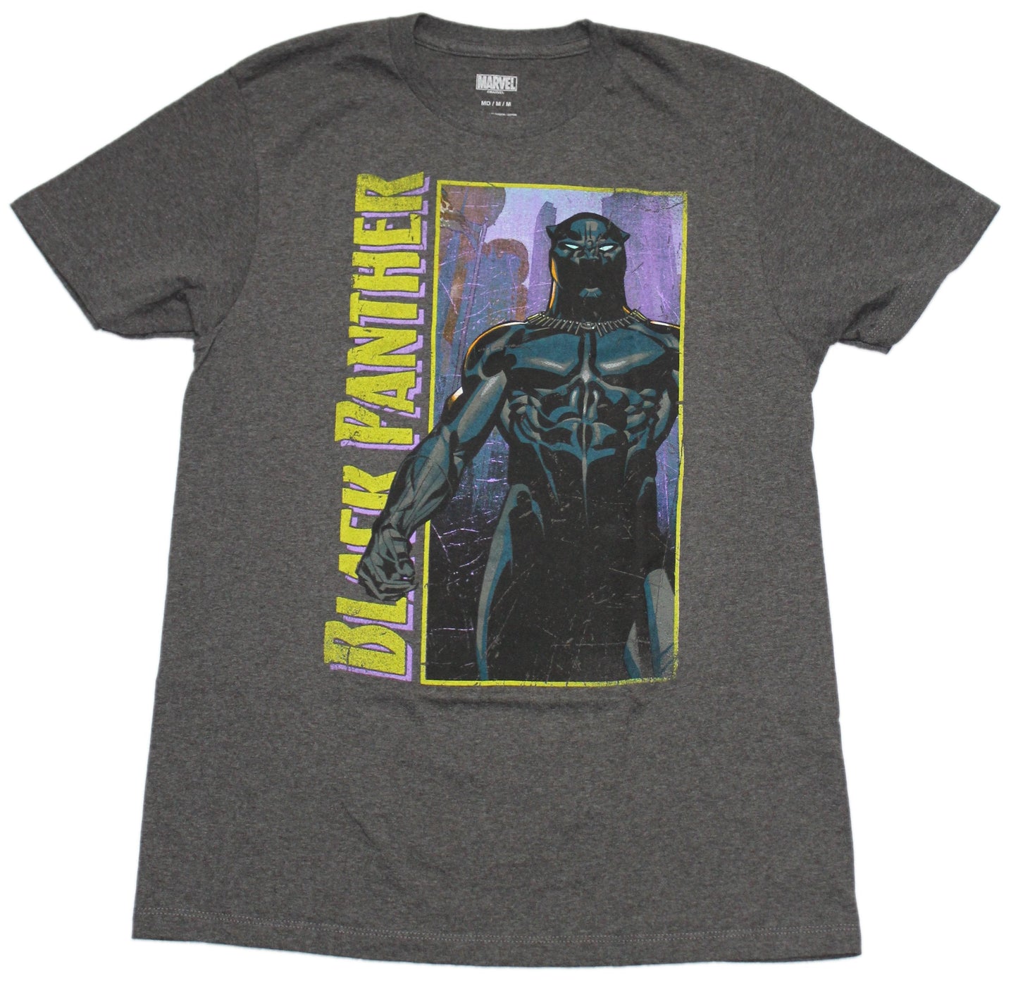 Black Panther Mens T-Shirt - Comic Style In Yellow Box & logo