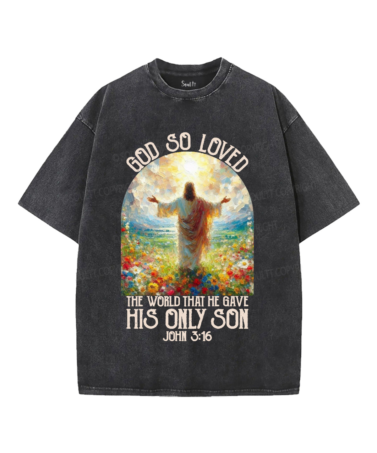 God So Loved Unisex Washed Christian T-shirt Style001