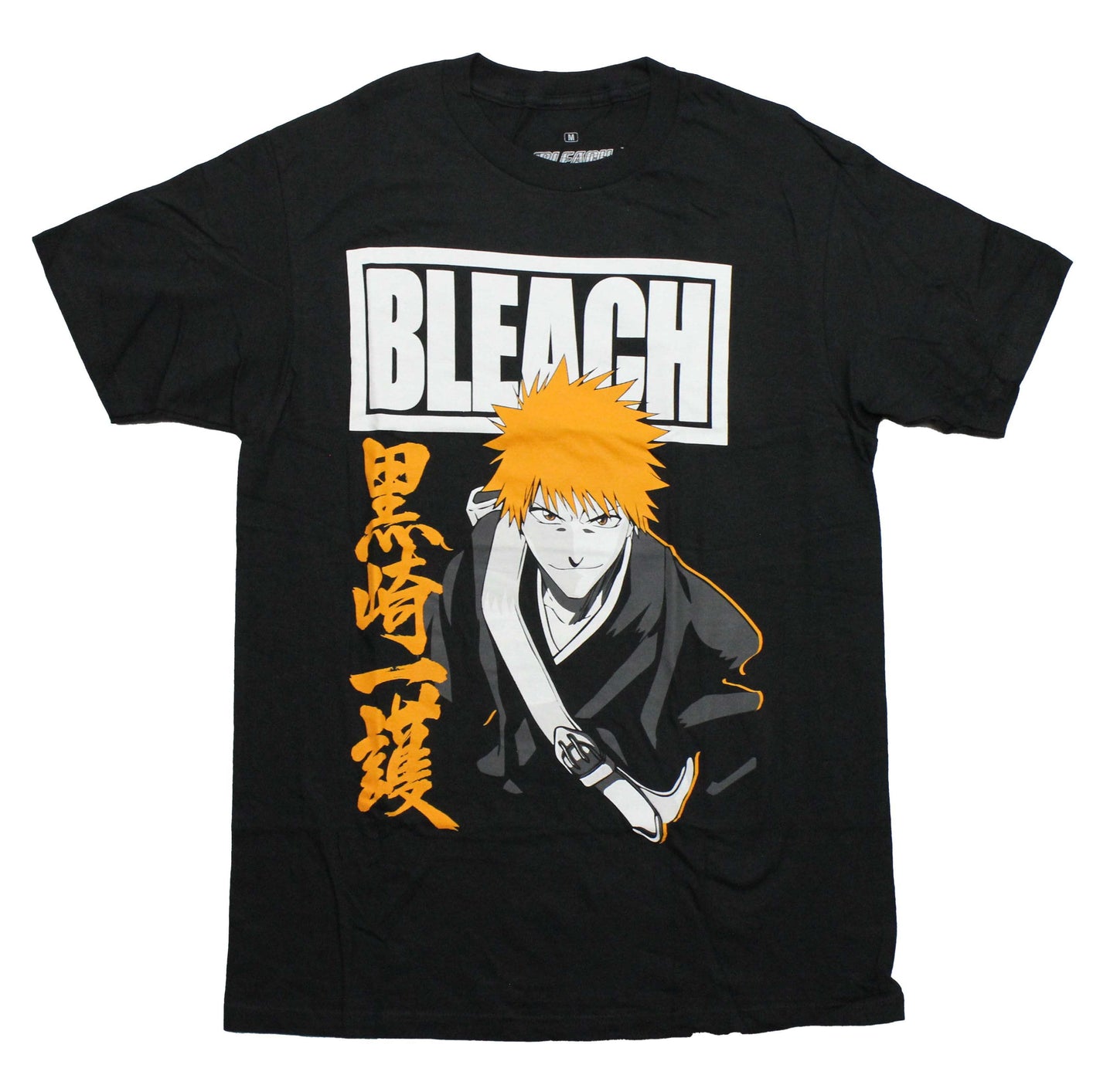 Bleach Mens T-Shirt - Under Logo Ichigo Orange Hair and Kanji