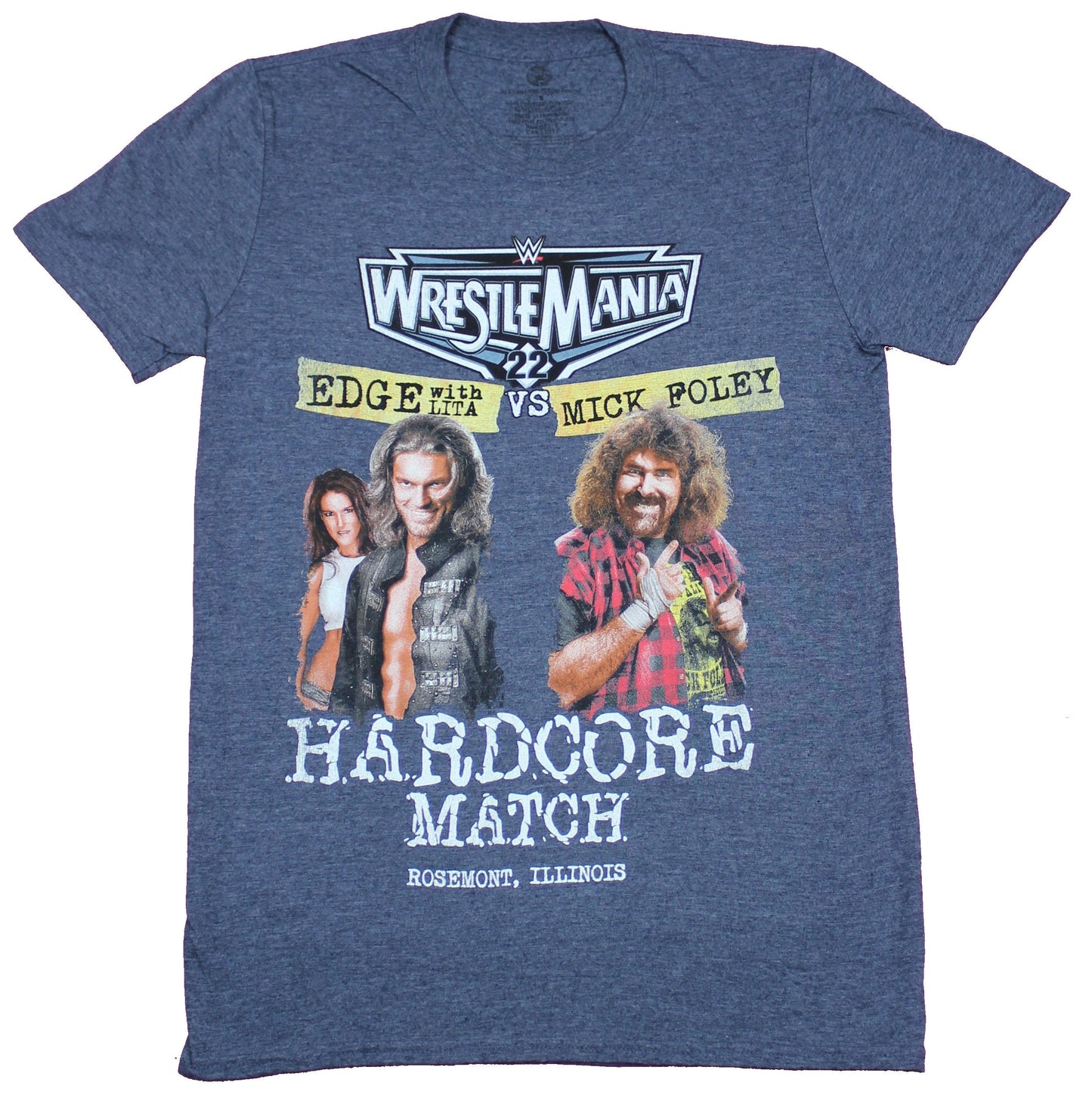 WWE WrestleMania 22 Mens T-Shirt - Mick Foley Vs The Edge Poster Image