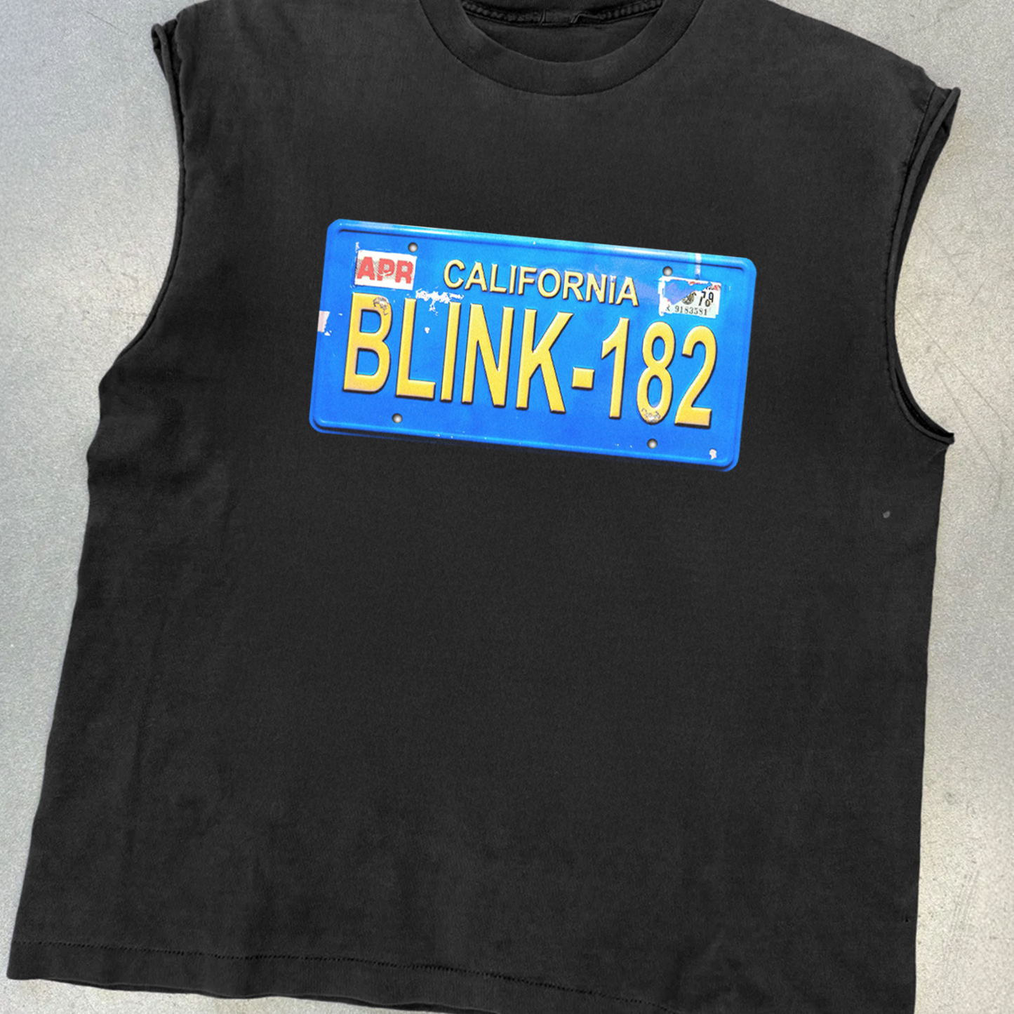 CALIFORNIA BLINK 'LICENSE PLATE' VINTAGE BLACK CUT-OFF TEE