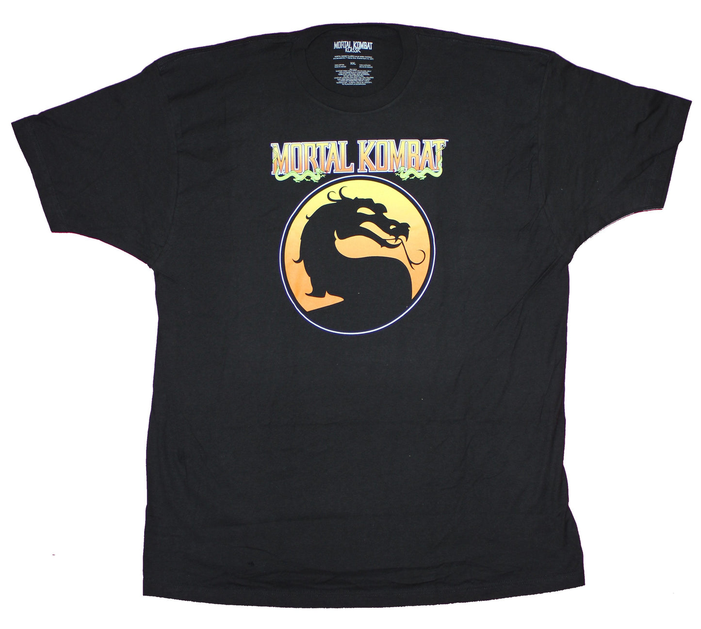 Mortal Kombat Mens T-Shirt - Classic Yellow Orange Fade Logo Under Name