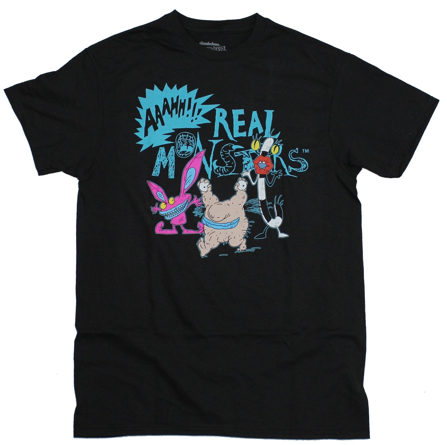 Aaahh!! Real Monsters Mens T-Shirt - Classic Blue Show Logo Group Cast