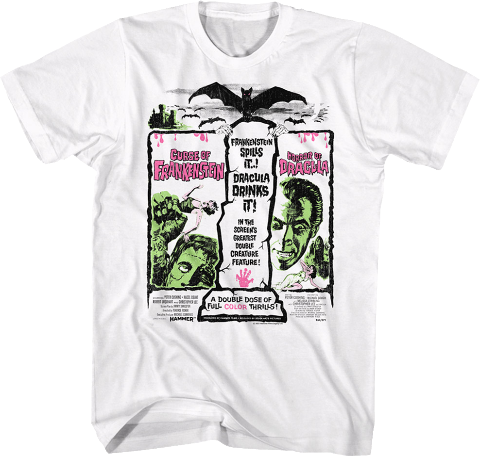 Frankenstein And Dracula Double Feature Poster Hammer Films T-Shirt
