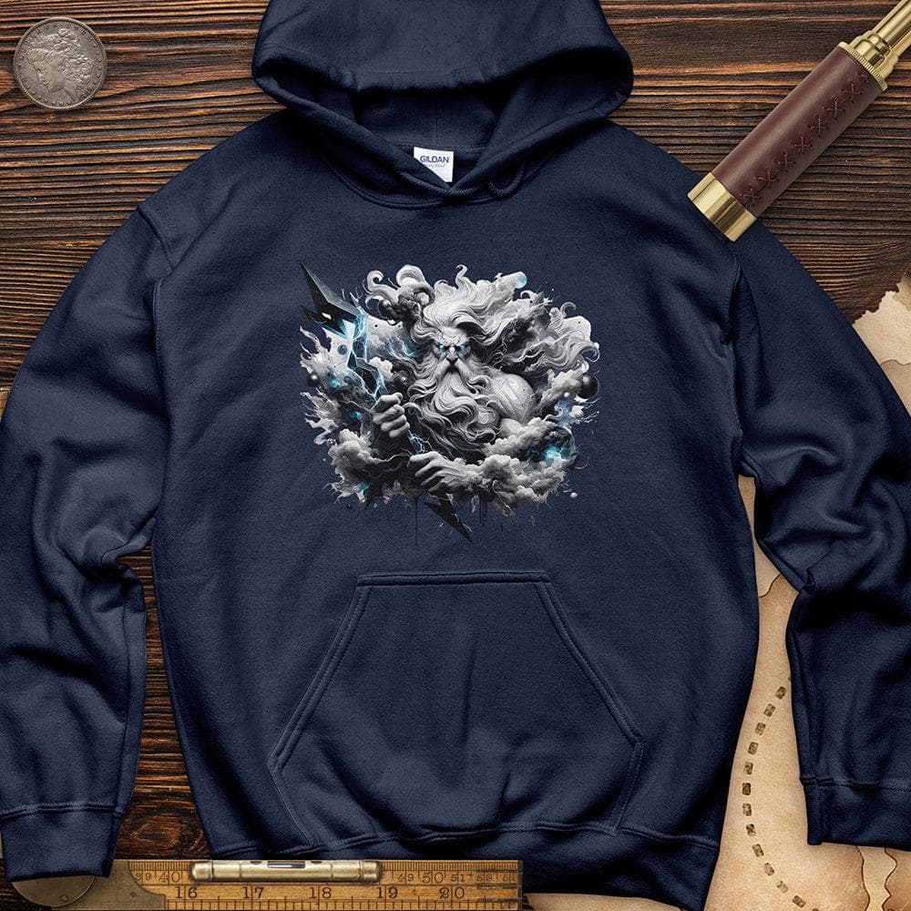 A Powerful Zeus Holding a Lightning Bolt Hoodie