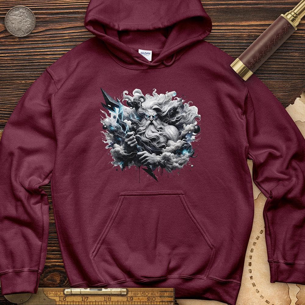 A Powerful Zeus Holding a Lightning Bolt Hoodie