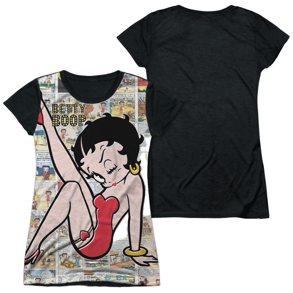 Betty Boop Vintage Strips - Juniors Black Back T-Shirt