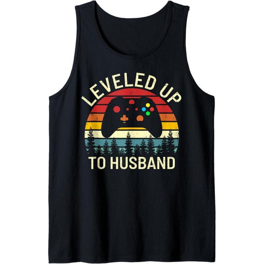 vintage leveled up to husband newly married funny video game Tank Top MADE IN USA