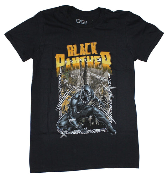 Black Panther Mens T-Shirt - Camo Forest Panther Under Yellow Logo