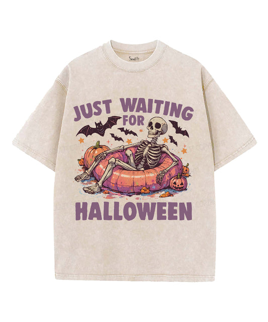Just Waiting For Halloween Unisex Washed Christian T-shirt Style002