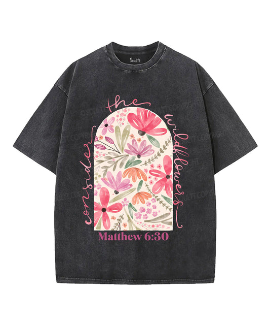 Consider The Wildflowers Unisex Washed Christian T-shirt