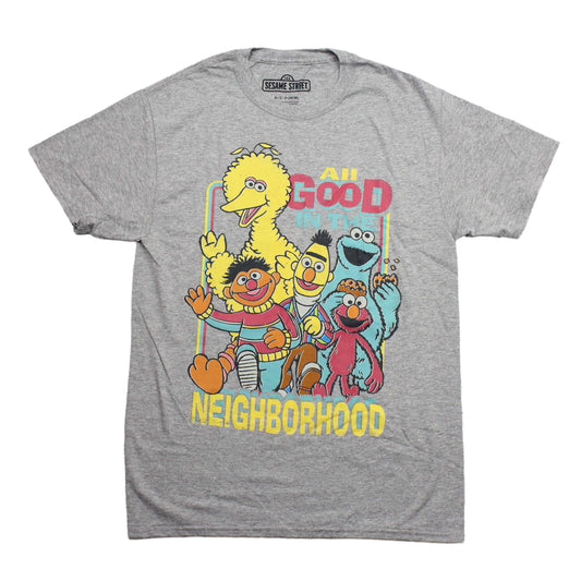 Sesame Street Mens T-Shirt - All Good In The Neighborhood Pastel Cast
