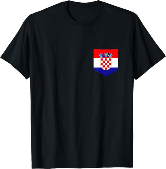 [100% Cotton] Croatia Flag T-Shirt with Printed Croatian Flag Pocket