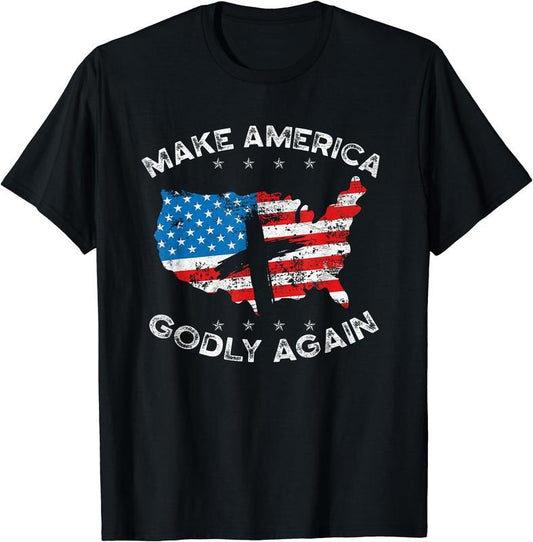 [100% Cotton] Make America Godly Again Proud American Christian Patriot T-Shirt