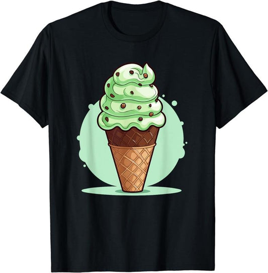 [100% Cotton] Mint Chocolate Chip Ice Cream Cone T-Shirt