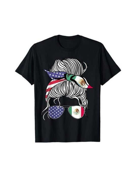 [100% Cotton] Patriotic Mexican-American Pride Women's Black T-Shirt - Soft 100% Cotton