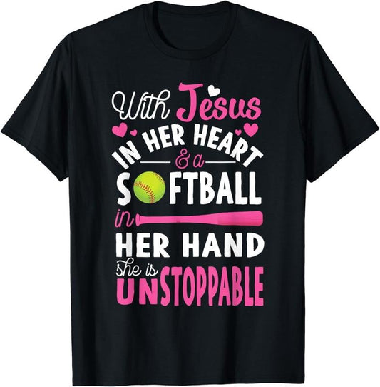 [100% Cotton]Jesus In Her Heart Softball Hand Funny Pitcher Gift For Her T-Shirt