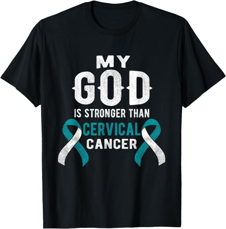 [100% Cotton]My God Is Stronger Than Cervical Cancer Survivor Christian T-Shirt