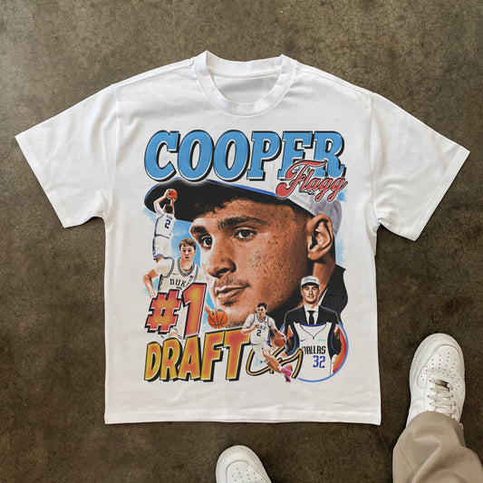 COOPER FLAGG #1 DRAFT 2025 HEAVYWEIGHT WHITE T-SHIRT