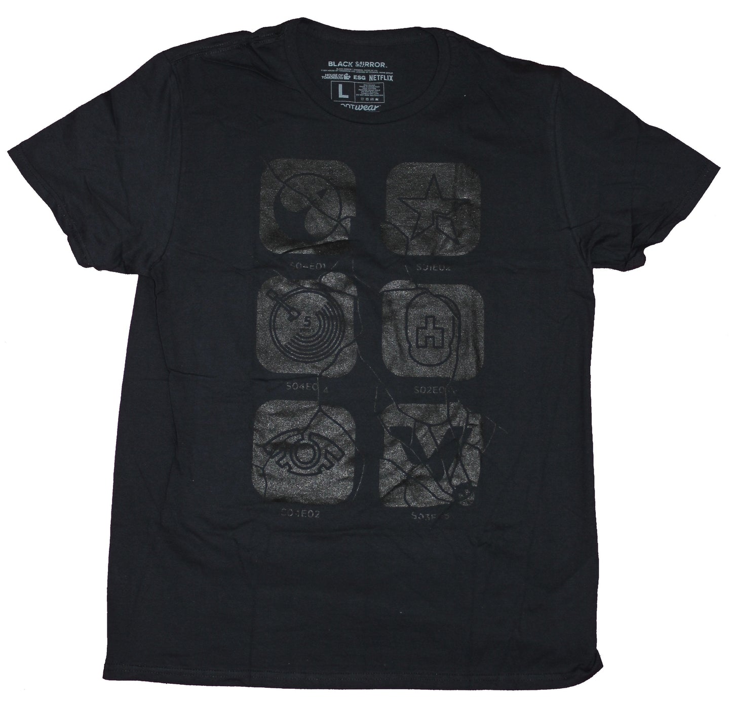 Black Mirror Mens T-Shirt- House of Tomorrow Black on Black Symbols