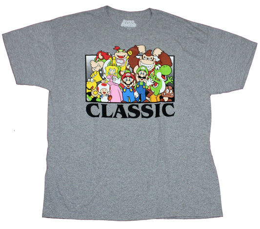 Super Mario Brothers Mens T-Shirt - Classic Logo Swamped By a Giant Sea Of Characters