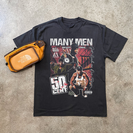 50 CENT 'MANY MEN' HEAVYWEIGHT BLACK T-SHIRT