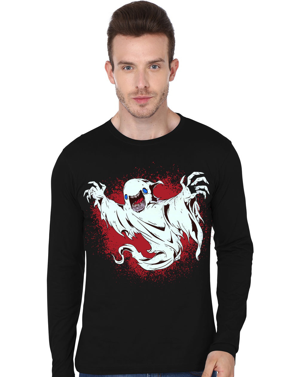 Creepy Ghost Halloween Bloody Full Sleeve T-Shirt Hoodie, Sweatshirt | VibeTeeNation.com