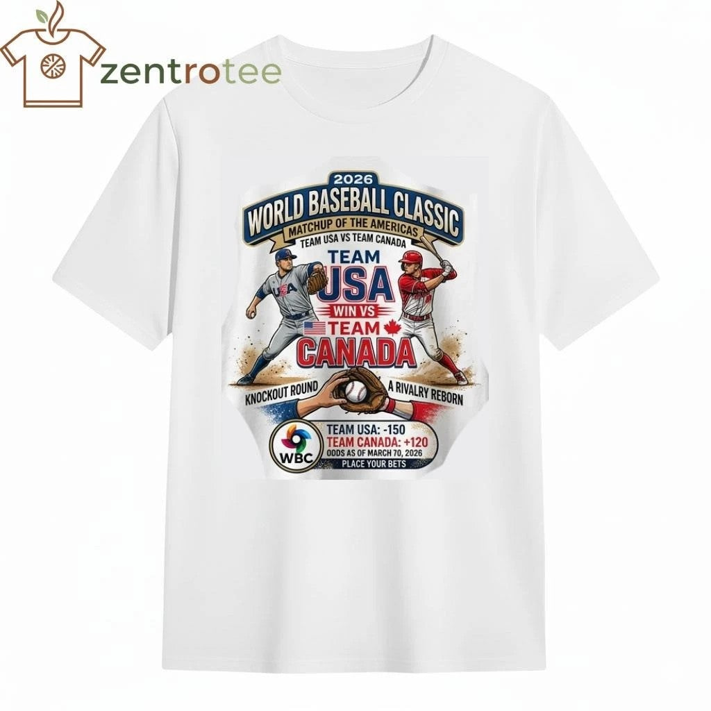 2026 World Baseball Classic T-Shirt Team USA vs Team Canada Matchup Odds Graphic Tee