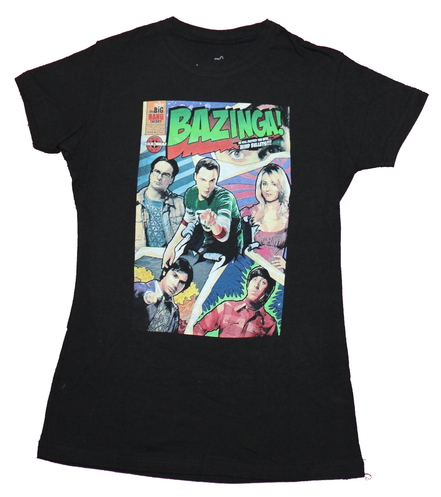 Big Bang Theory Girls Juniors T-Shirt - Bazinga Comics Cover Phot Style