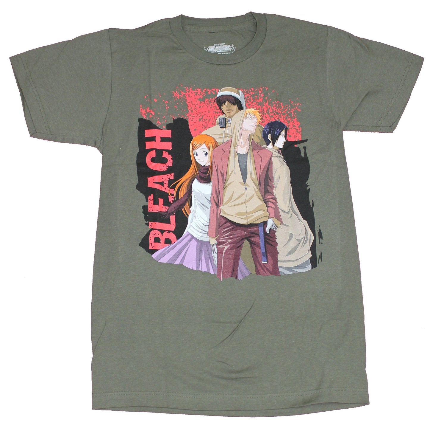 Bleach Mens T-Shirt - Casual Character Group Next To Vertical Name