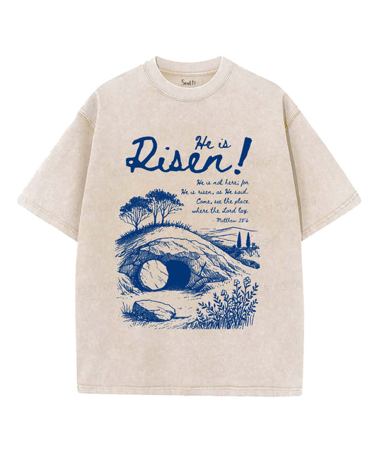 He Is Risen Unisex Washed Christian T-shirt Style006