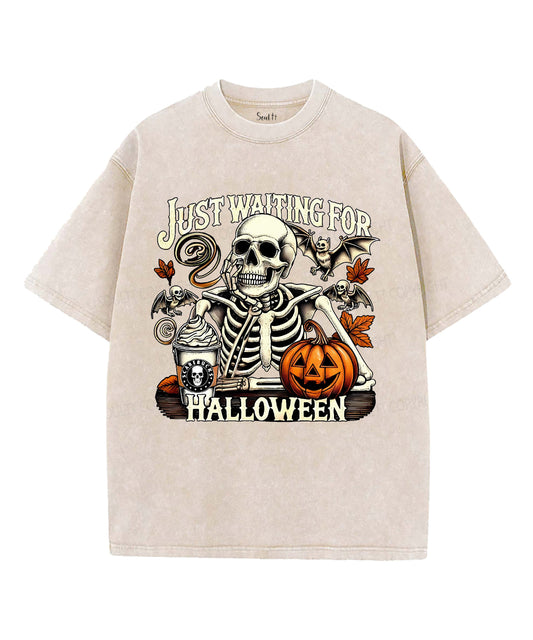 Just Waiting For Halloween Unisex Washed Christian T-shirt