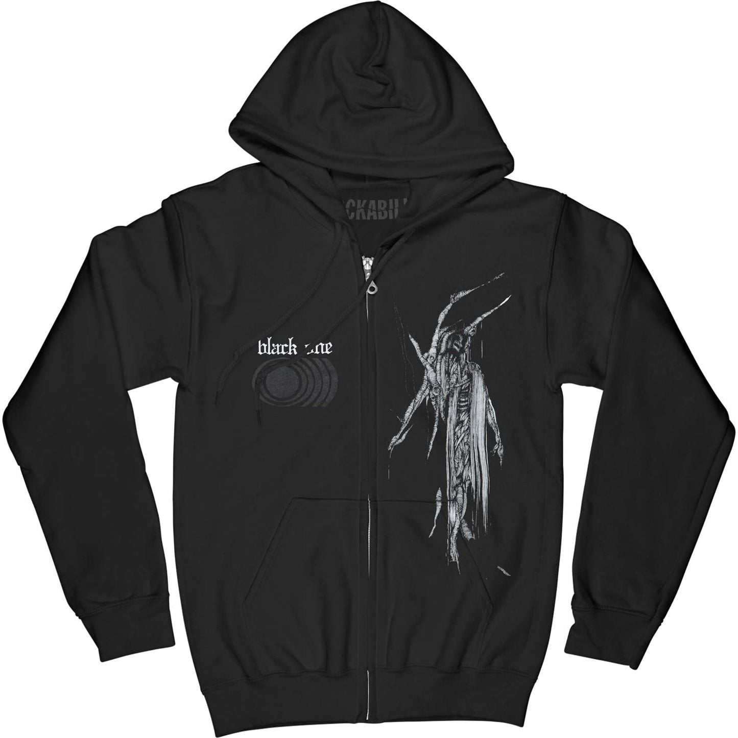 Black One ZIP UP HOODIE Zippered Hooded Sweatshirt