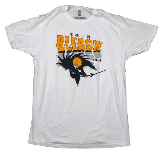 Bleach Mens T-Shirt -Sliced & Dotted Logo Above Black Bleach Holding Sword