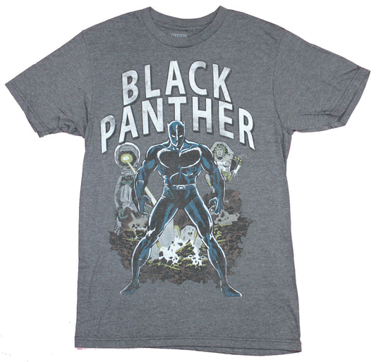 Black Panther Mens T-Shirt- Distressed Standing Proud Under White Logo