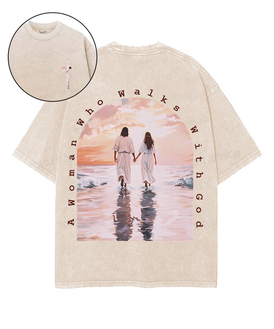 A Woman Who Walks With God Double Sided Unisex Washed Christian T-shirt