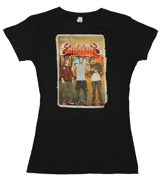 Emblem 3 Girls Juniors  T-Shirt -  Greetings From Emblem 3 Photo Box Image