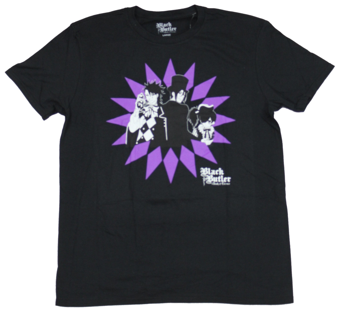 Black Butler Mens T-Shirt - Characters over Purple Star Design