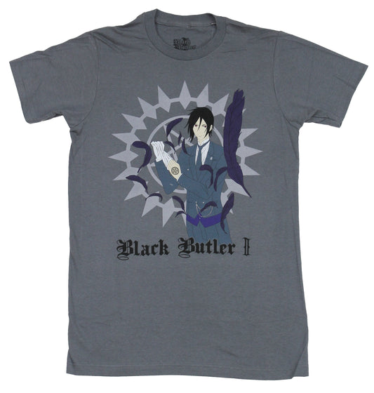 Black Butler Mens T-Shirt - Sebastian Removing Glove Amongst Feathers