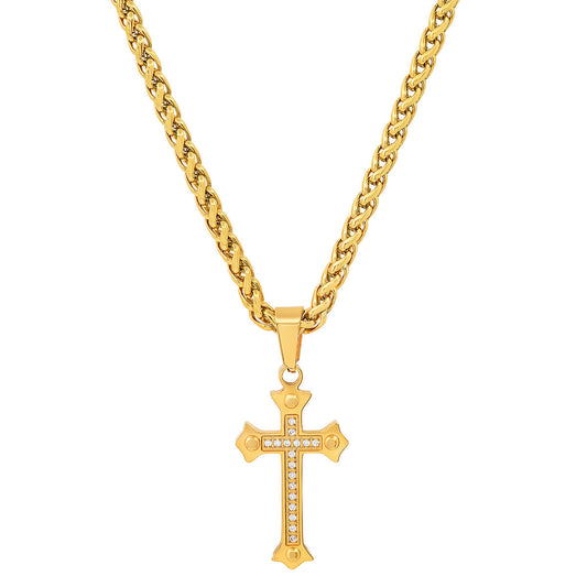 18K Gold Plated Stainless Steel And Simulated Diamonds Cross Pendant